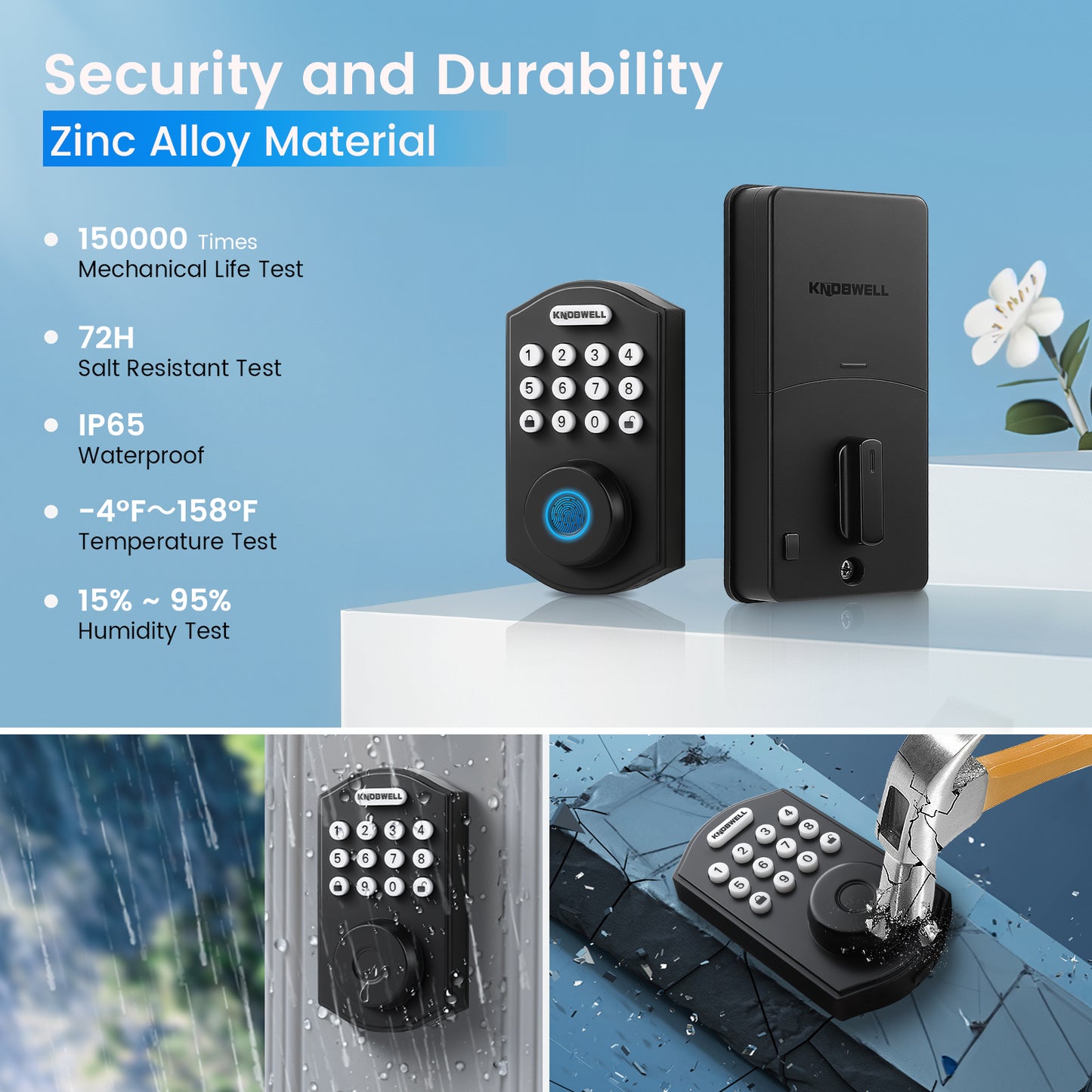 KNOBWELL Keyless Entry Door Lock, 4 in 1 Smart Fingerprint Door Lock, Keypad Deadbolt