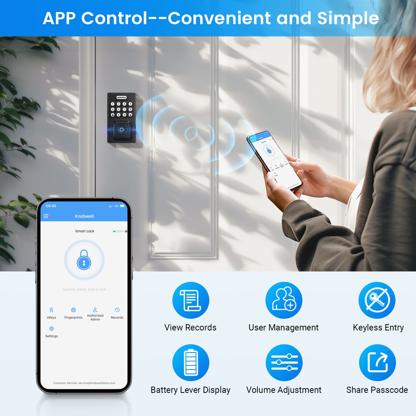 KNOBWELL Smart Lock Deadbolt for Front Door, Fingerprint Keyless Entry Door Lock
