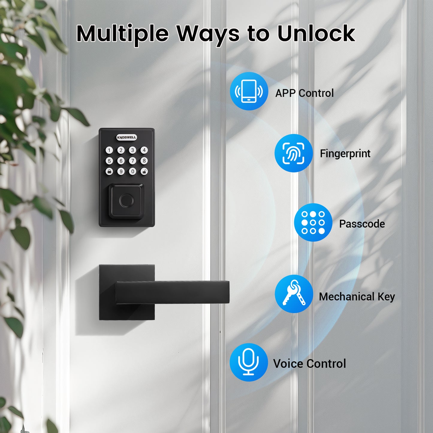 KNOBWELL Fingerprint Door Lock with Lever Handle, Keyless Entry Door Lock, Black Keypad Door Lock with Handle
