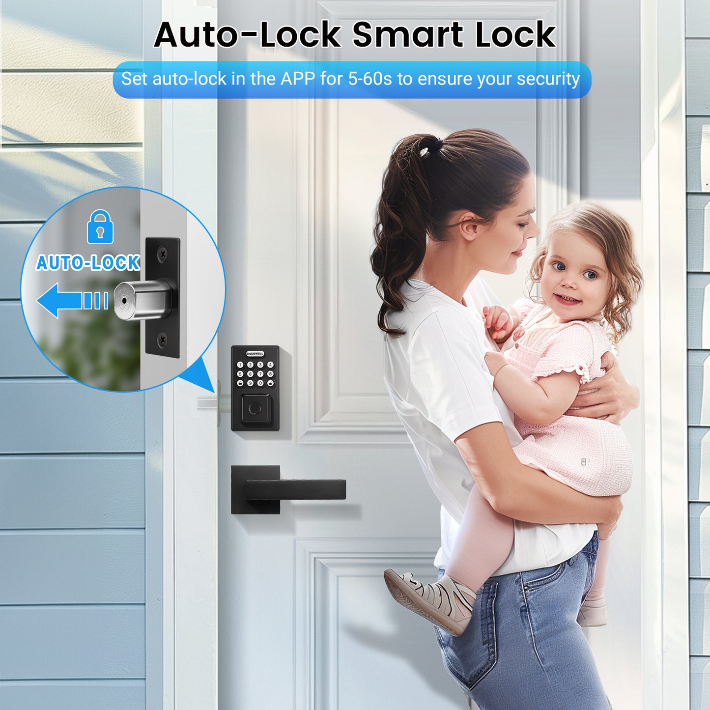 KNOBWELL Fingerprint Door Lock with Lever Handle, Keyless Entry Door Lock, Black Keypad Door Lock with Handle
