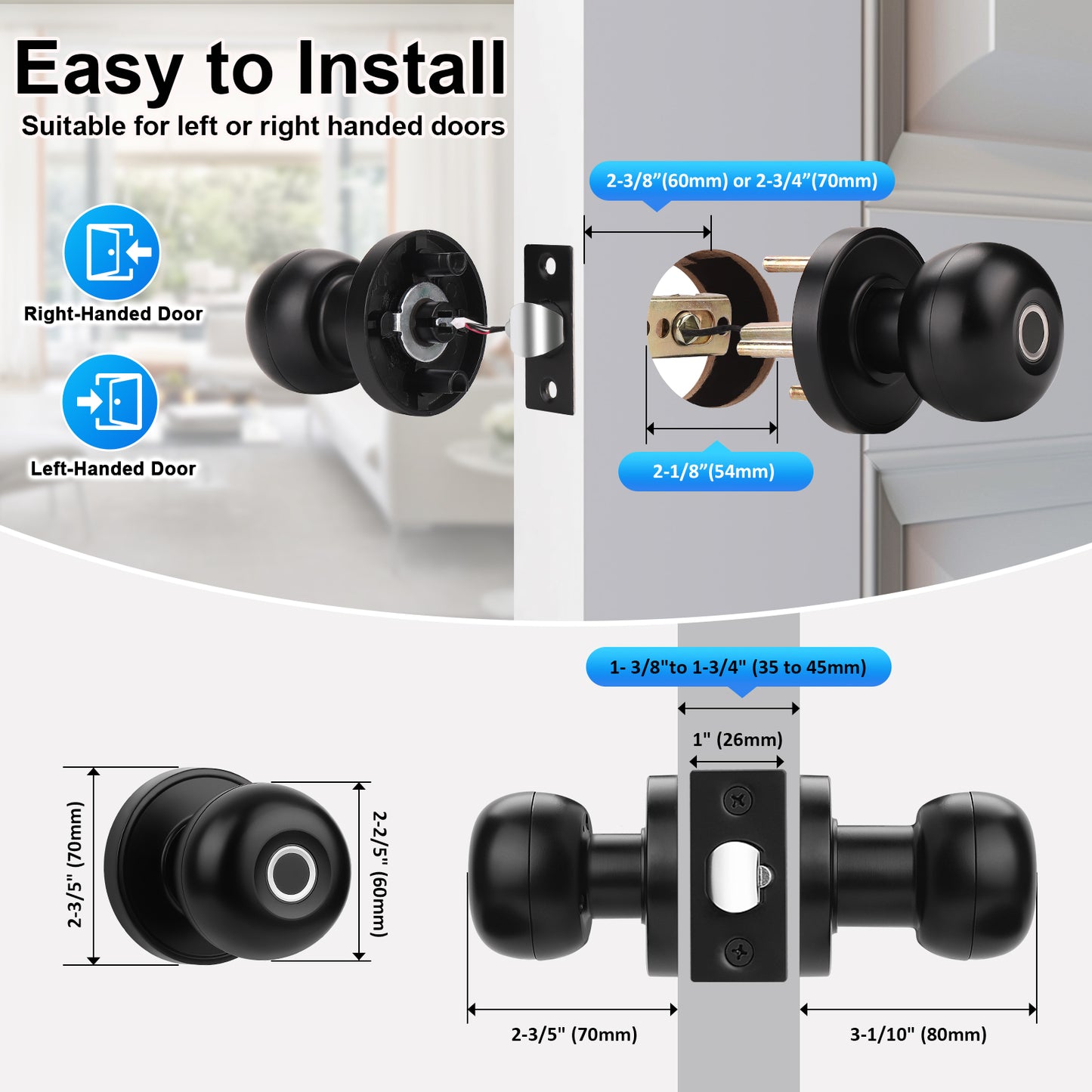 KNOBWELL Fingerprint Door Lock, Smart Door Knob, Keyless Entry Door Lock with APP Control