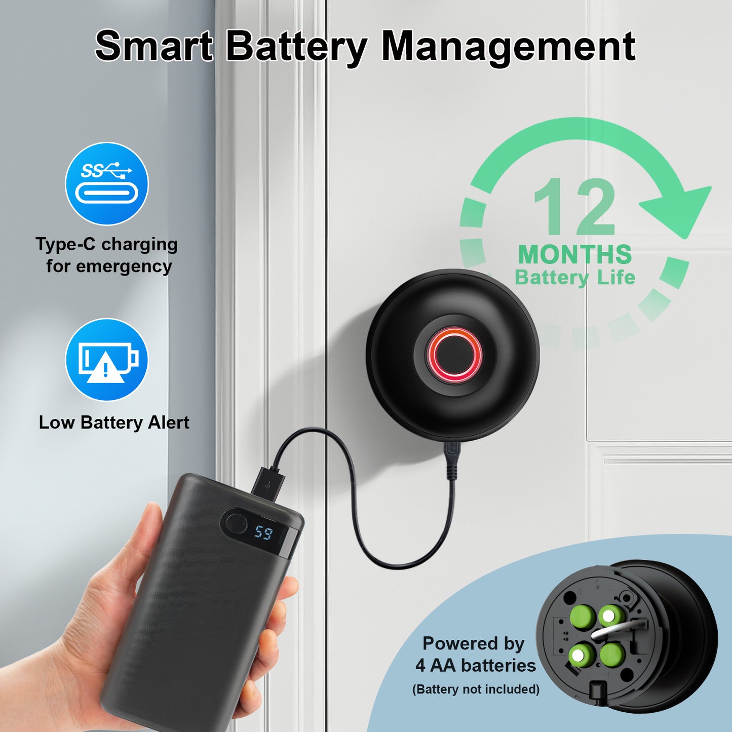 KNOBWELL Fingerprint Door Lock, Smart Door Knob, Keyless Entry Door Lock with APP Control