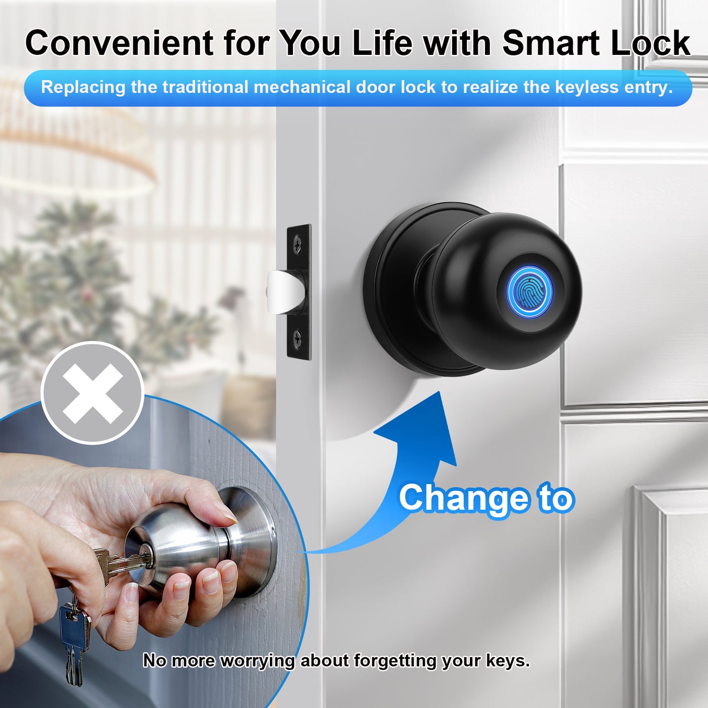 KNOBWELL Fingerprint Door Lock, Smart Door Knob, Keyless Entry Door Lock with APP Control