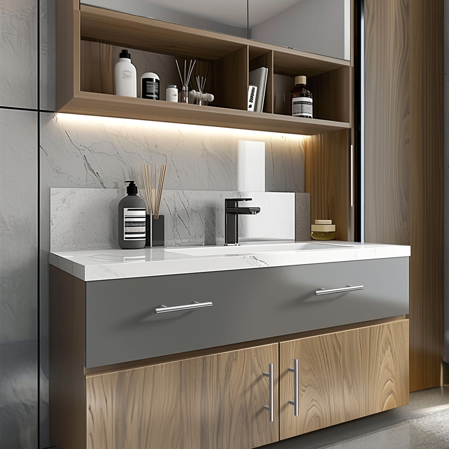 KNOBWELL Stainless Steel Modern Cabinet Handles for Kitchen Cupboards/Drawers-PD201HSS