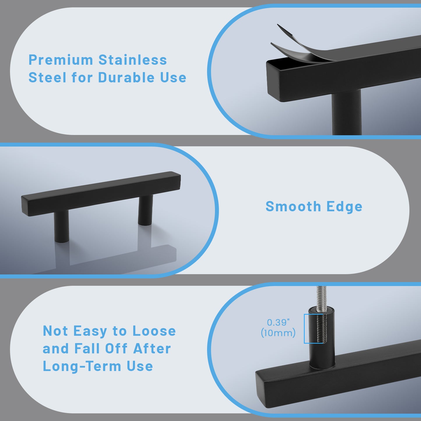 KNOBWELL Matte Black Stainless Steel Cabinet Handles for Bath/Bedroom-PDDJ16HBK