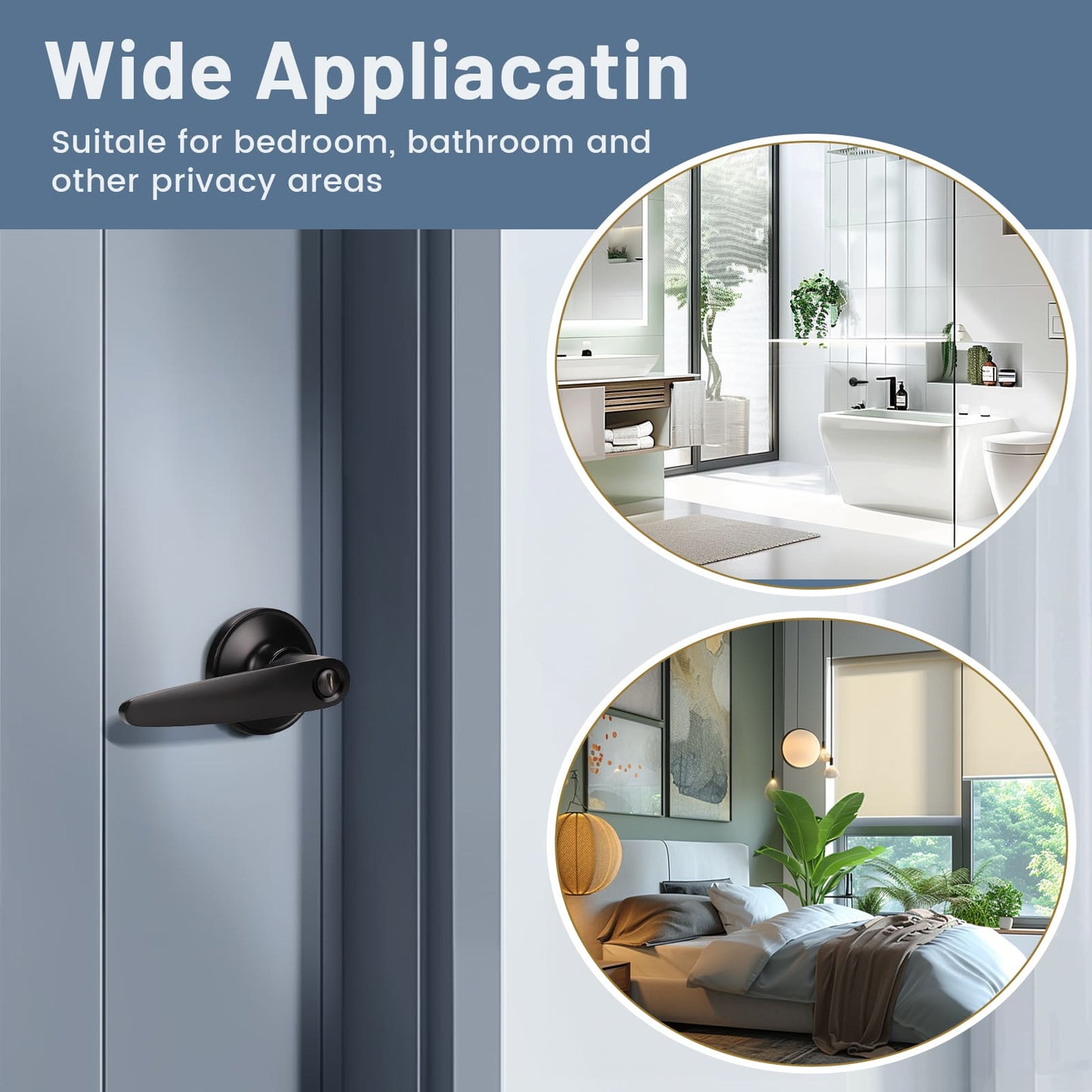 KNOBWELL Matte Black Minimalist Privacy Door Lever – Keyless Interior Lock for Bedrooms & Bathrooms- DL815BK