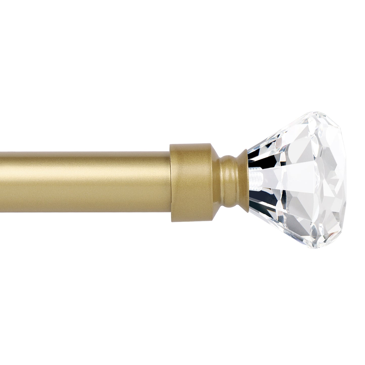 1 Inch Golden Decorative Single Curtain Rod with Crystal Diamond Finials, 22 to 86 Inches