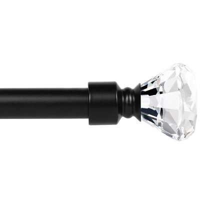 1 inch Black Cafe Curtain Rod with Crystal Diamond Finials, 22 to 86 inches