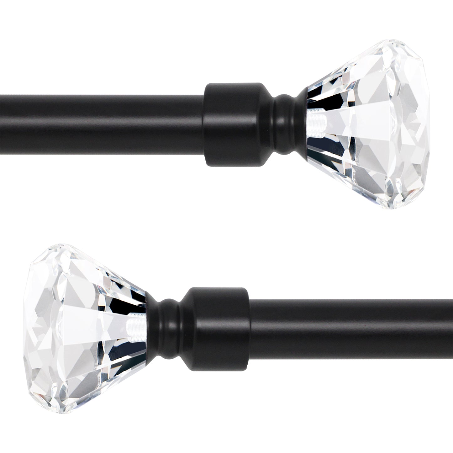 3/4 inch Black Cafe Curtain Rod with Crystal Diamond Finials, 36 to 72 inches