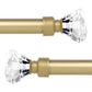 1 Inch Golden Decrative Single Curtain Rod with Crystal Diamond Finials, 22 to 86 Inches