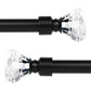 1 inch Black Cafe Curtain Rod with Crystal Diamond Finials, 22 to 86 inches