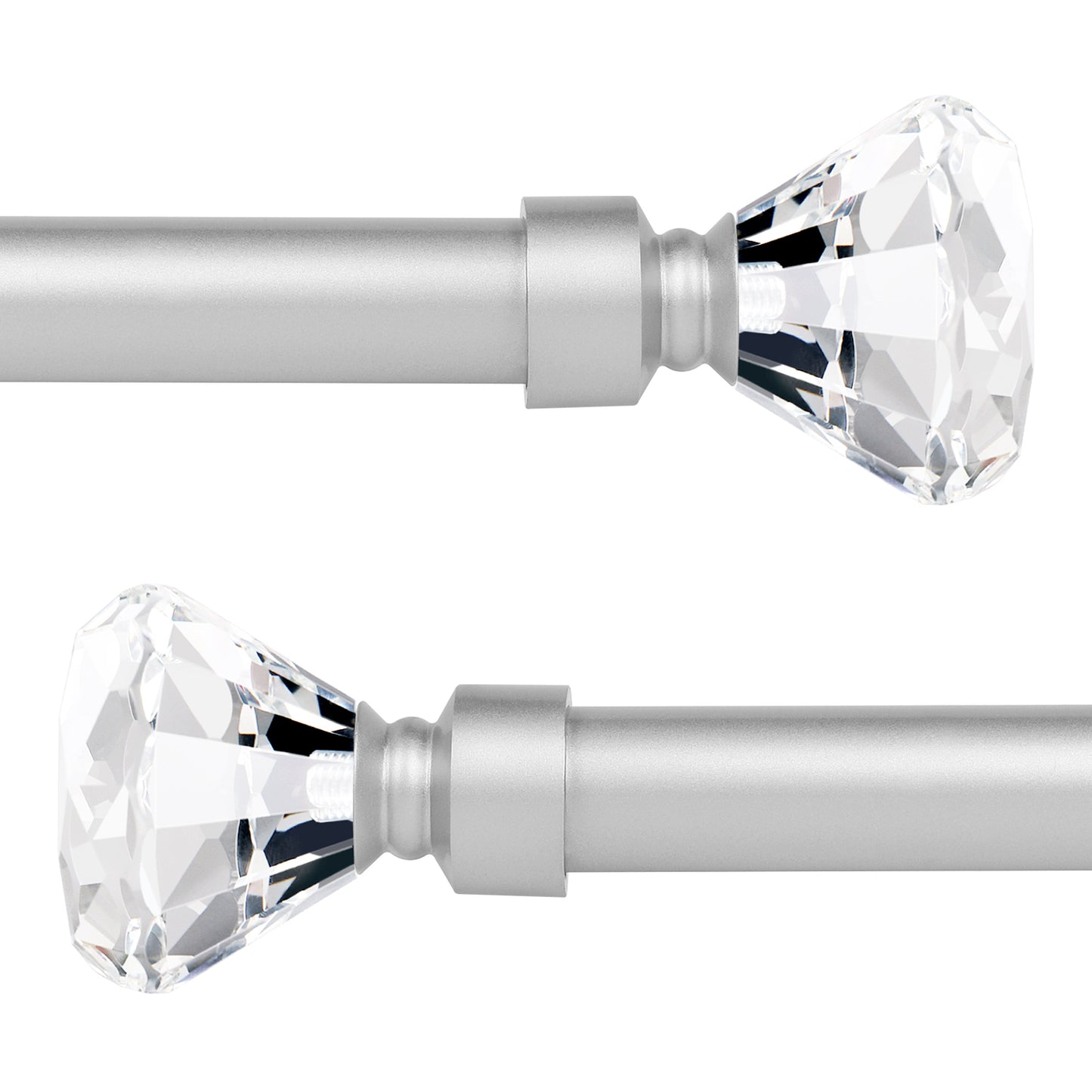1 inch Satin Nickel Cafe Curtain Rod with Crystal Diamond Finials, 22 to 86 inches