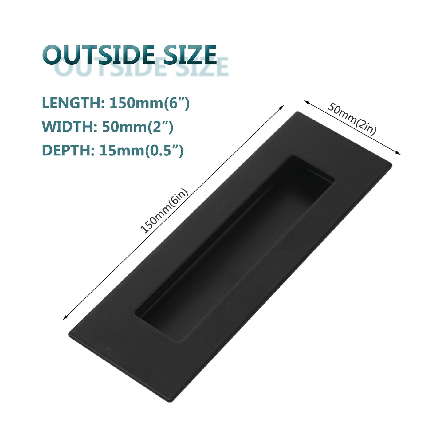 Rectangle Flush Pull Handle for Sliding Doors, Cabinets, Closet and Drawers, Black Stainless Steel Recessed Finger Pull - 6"*2'' and 4.72"*1.57" - MH018BK