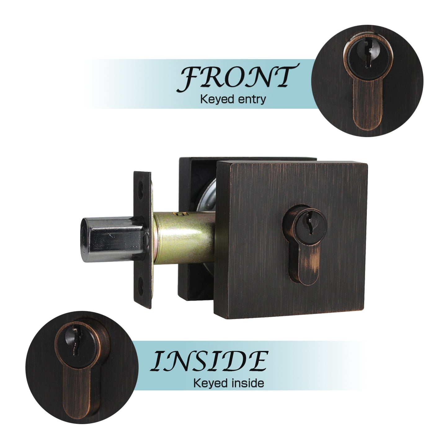 Square Contemporary Double Keyed Security Deadbolt with Adjustable Backset - DLD104