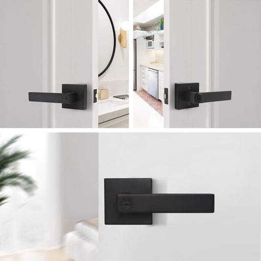 KNOBWELL 6 Pack Door Handles Black, Privacy Door Lever
