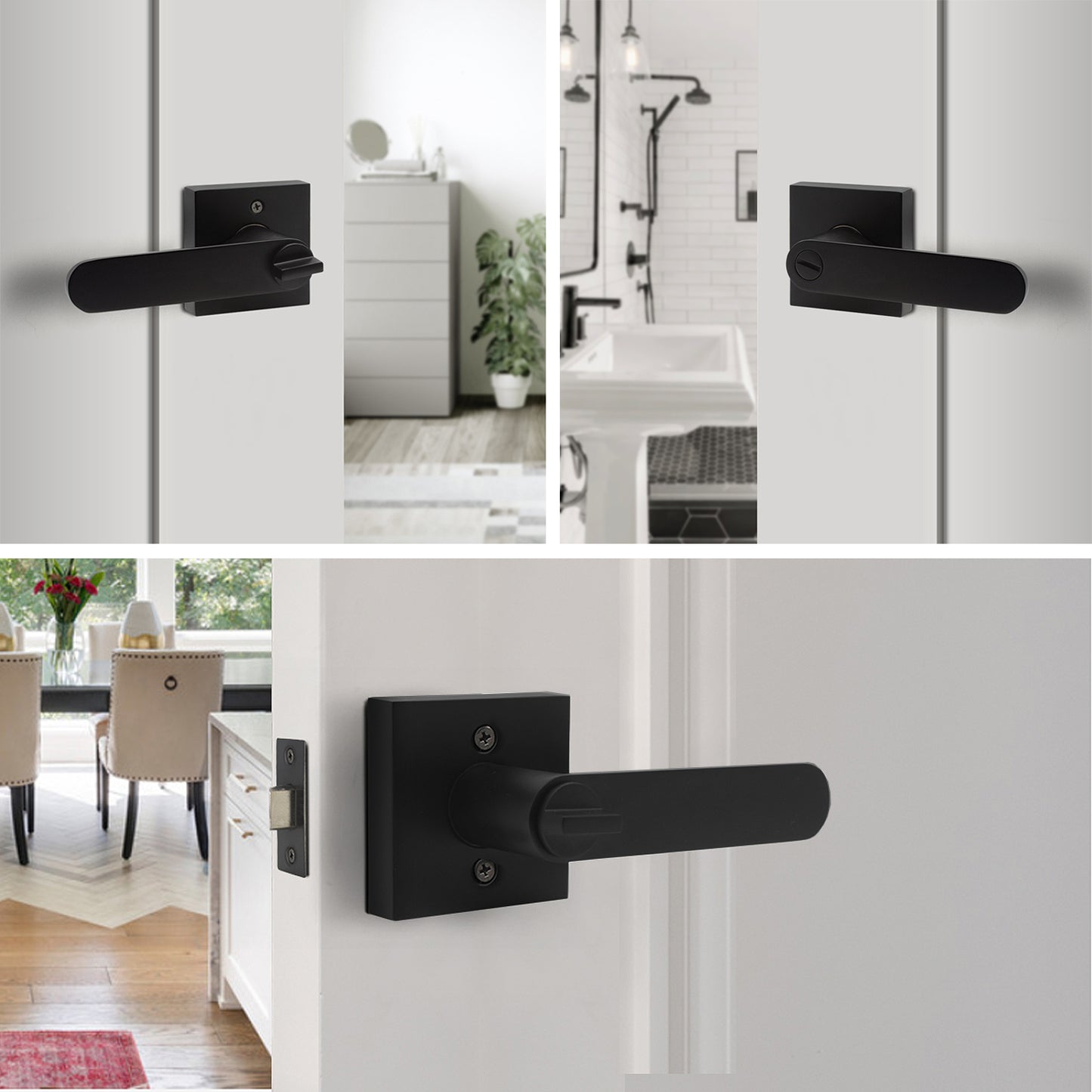 KNOBWELL Matte Black Heavy Duty Privacy Door Levers for Bed and Bath- DL03SBKBK