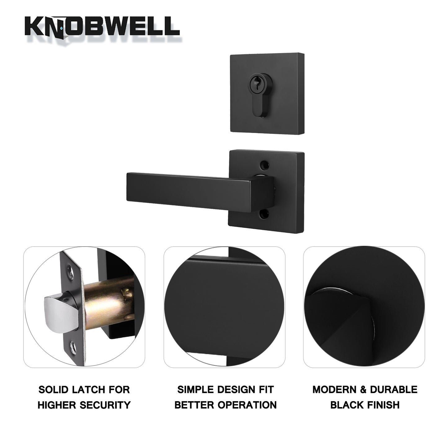 Double Keyed Matte Black Square Deadbolt Lock Set with Passage Heavy Duty Entrance Door Handle - DL01PS104BK