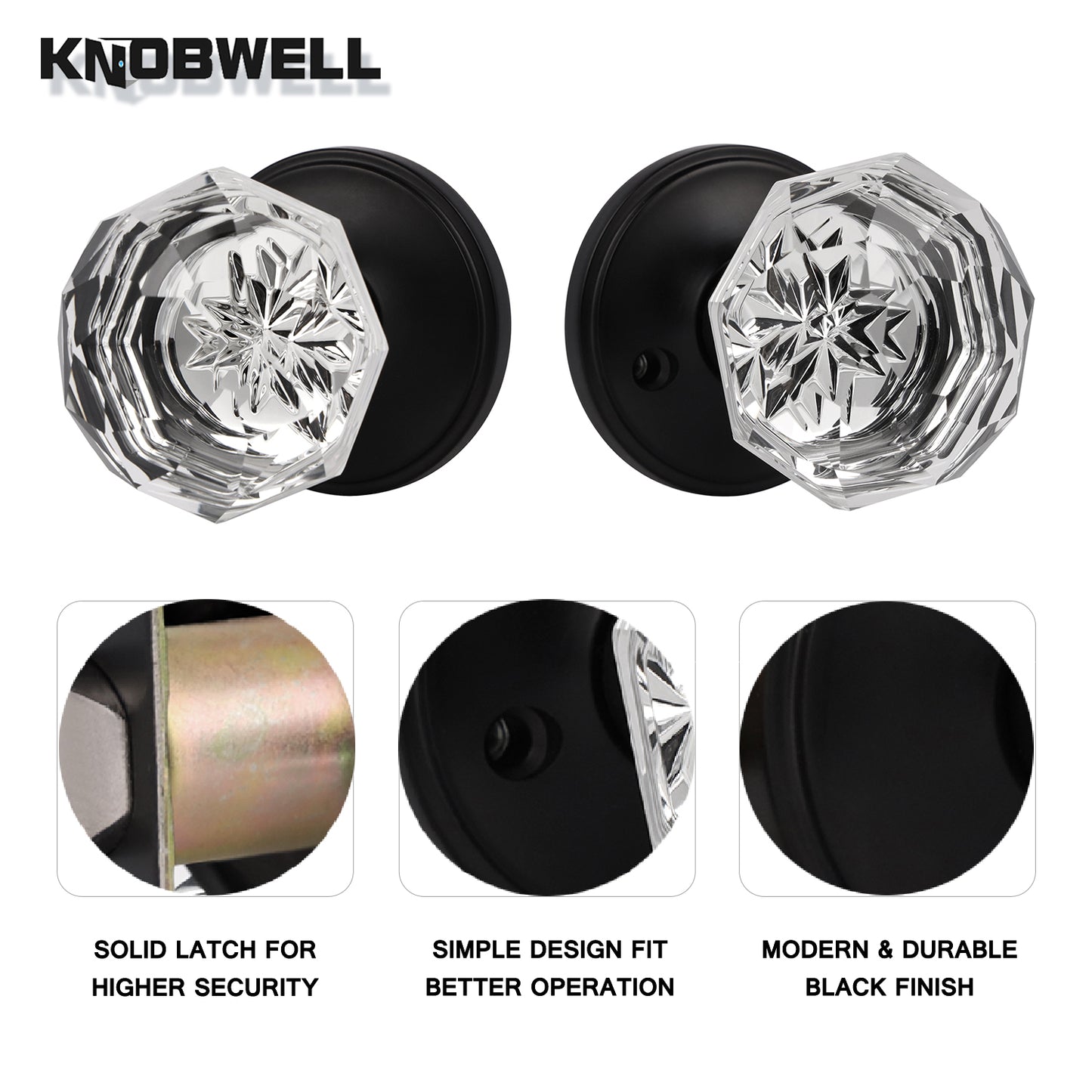 Modern Octagon Crystal Passage Door Knobs, Frosted Glass Design - DLC3PS