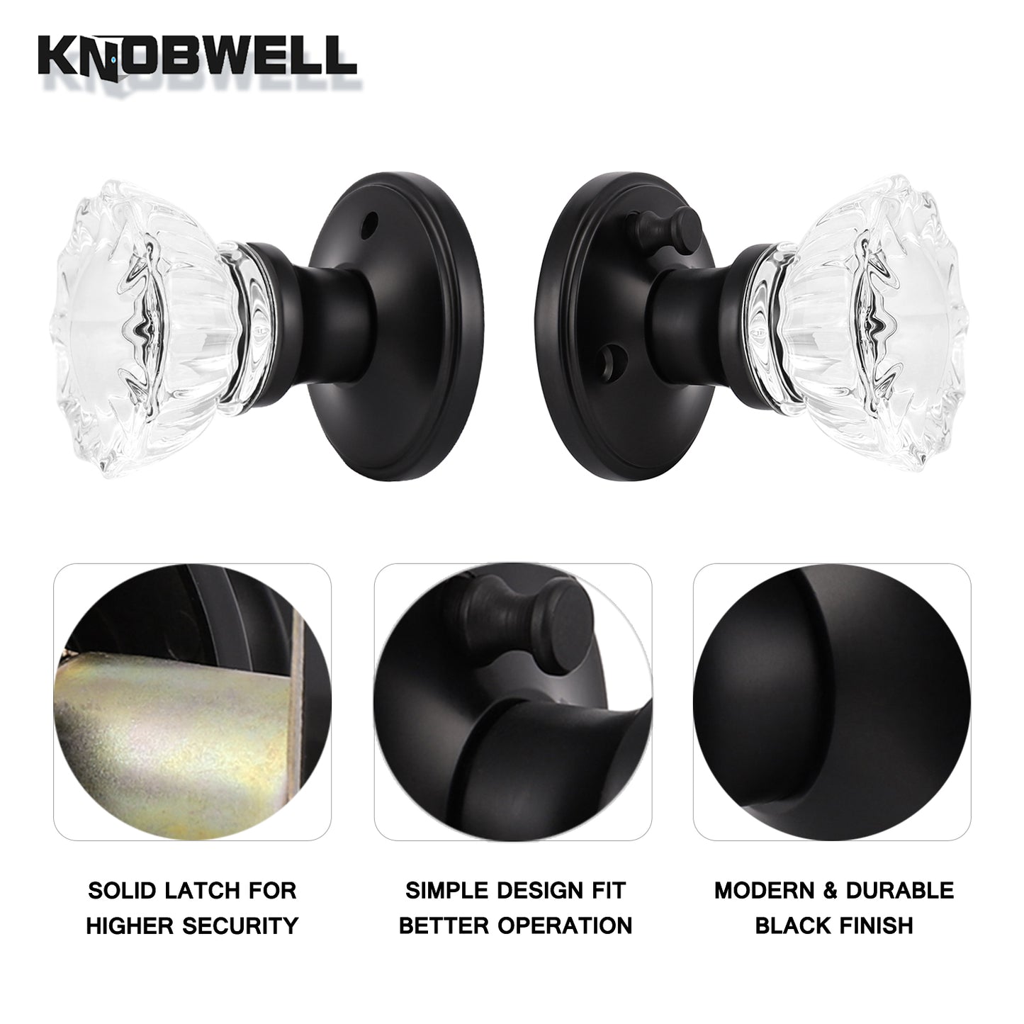 Modern Crystal Privacy Door Knobs with Classic Round Rosette - DLC20BK