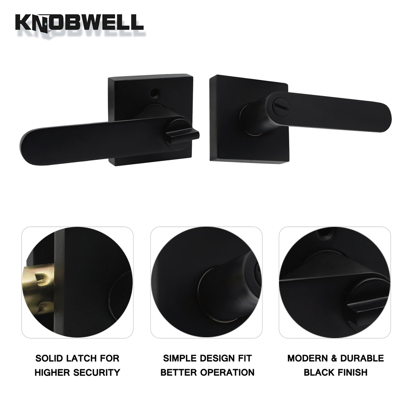 KNOBWELL Matte Black Heavy Duty Privacy Door Levers for Bed and Bath- DL03SBKBK
