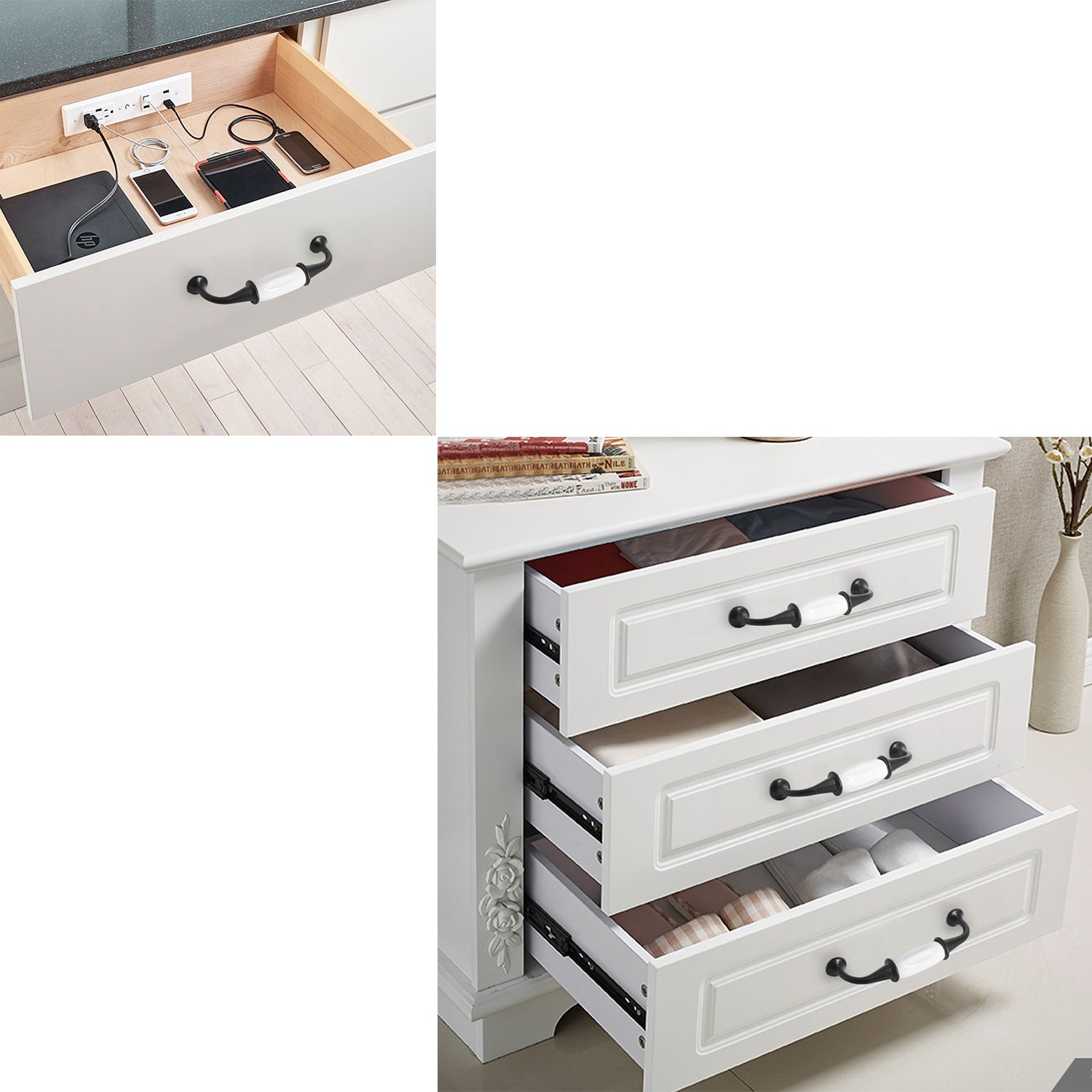 Black White Porcelain Dresser Drawer Pulls, Ceramic Zinc Alloy Kitchen –  KNOBWELL