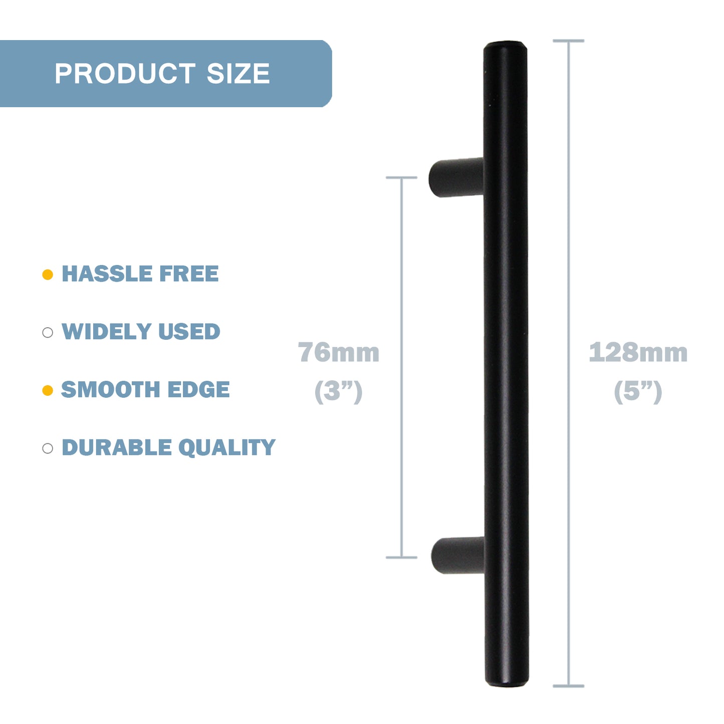Modern Black Stainless Steel Pulls for Cabinets/Drawers (3'' - 6-3/10'') - PD210SBK