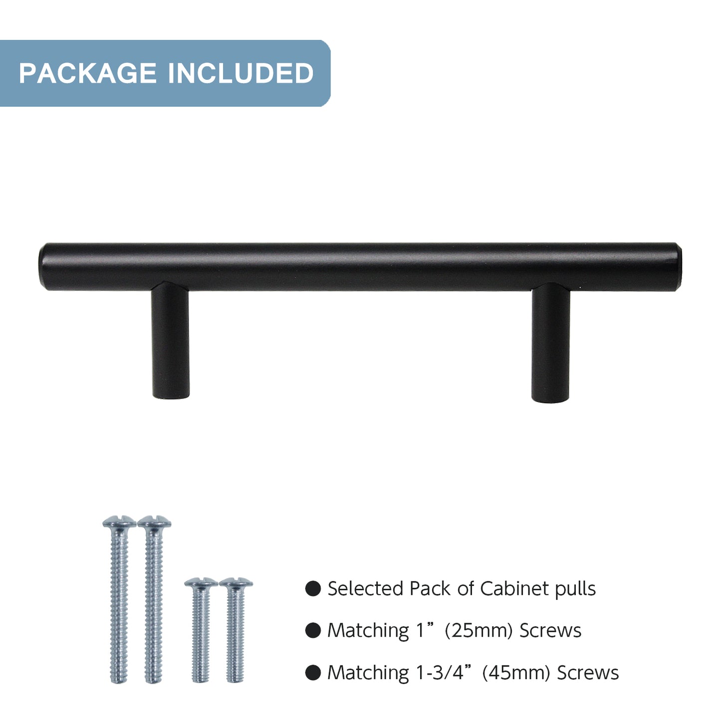 Modern Black Stainless Steel Pulls for Cabinets/Drawers (3'' - 6-3/10'') - PD210SBK