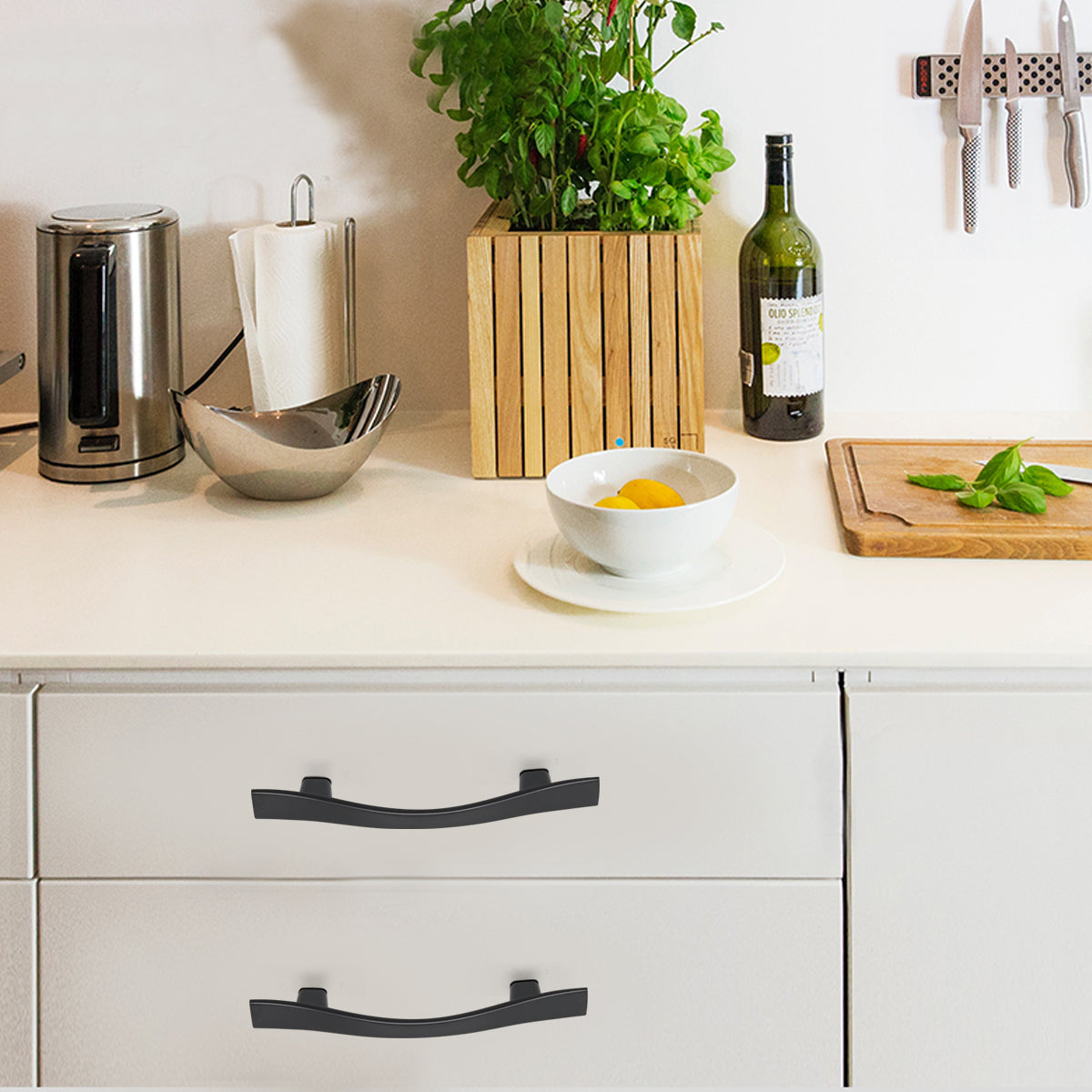 Wave Style Black/Bronze Kitchen Cabinet Handles, Modern Dresser Drawer Pulls - Hole Spacing for 3'' - PD840
