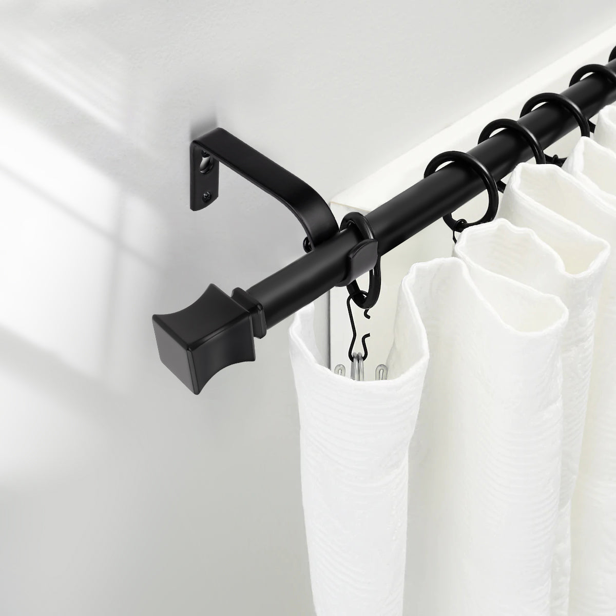 Adjustable Curtain Rod with Square Finials, from 43 to 51 Inch