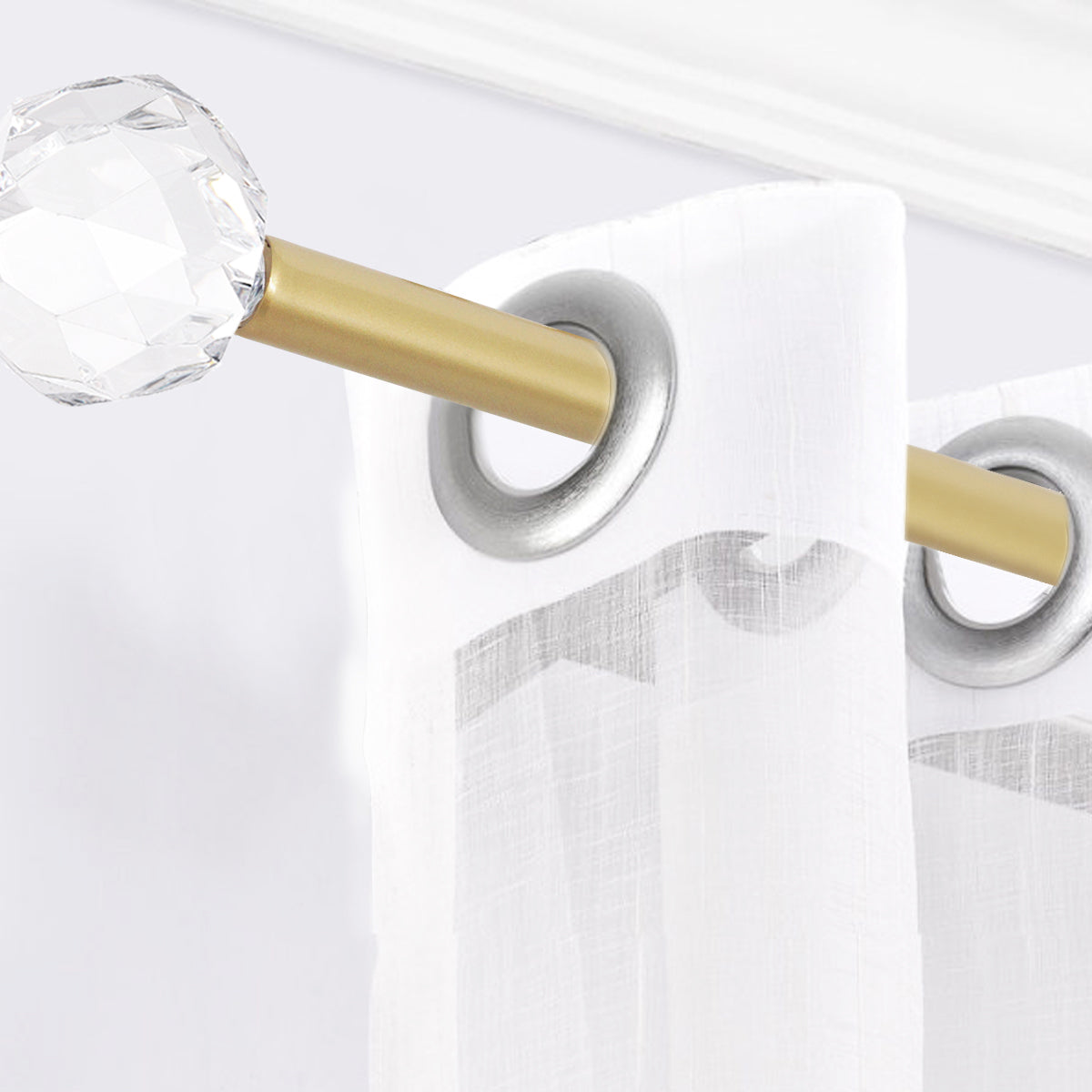 Golden Brass Window Curtain Rod with Acrylic Diamond Finials, 28 - 48 Inch