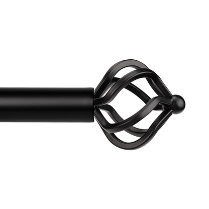 Black Adjustable Curtain Rod with Twisted Cage Finials, from 57 to 65 Inch