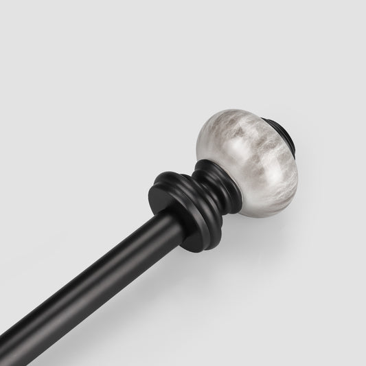 3/4 inch Black Cafe Curtain Rod with Marble Style Ball Finials, 22 to 42 inches