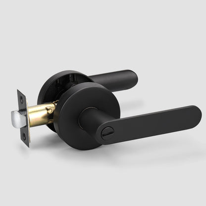 KNOBWELL Matte Black Heavy Duty Privacy/Passage Door Levers with Round Rosette-DL03