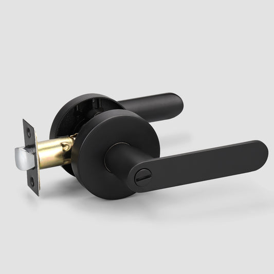 KNOBWELL Matte Black Heavy Duty Privacy/Passage Door Levers with Round Rosette-DL03