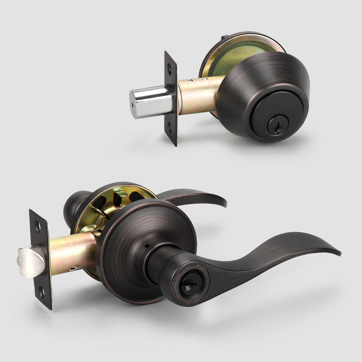 KNOBWELL Colonial Wave Keyed Entry Door Lever Set with Cylinder Deadbolt for Front Doors- DL12061ET101