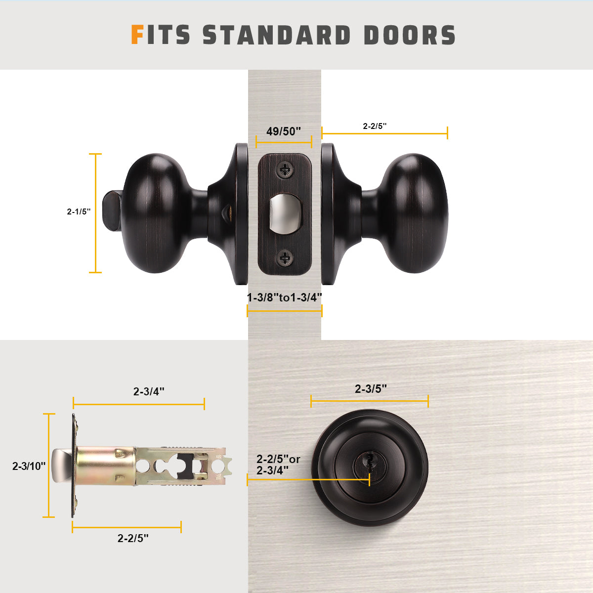 Flat Round Keyed Entry Door Knobs (Different Keys) - DL5766ORBET