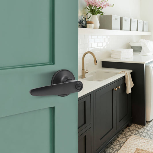 KNOBWELL Matte Black Minimalist Privacy Door Lever – Keyless Interior Lock for Bedrooms & Bathrooms- DL815BK