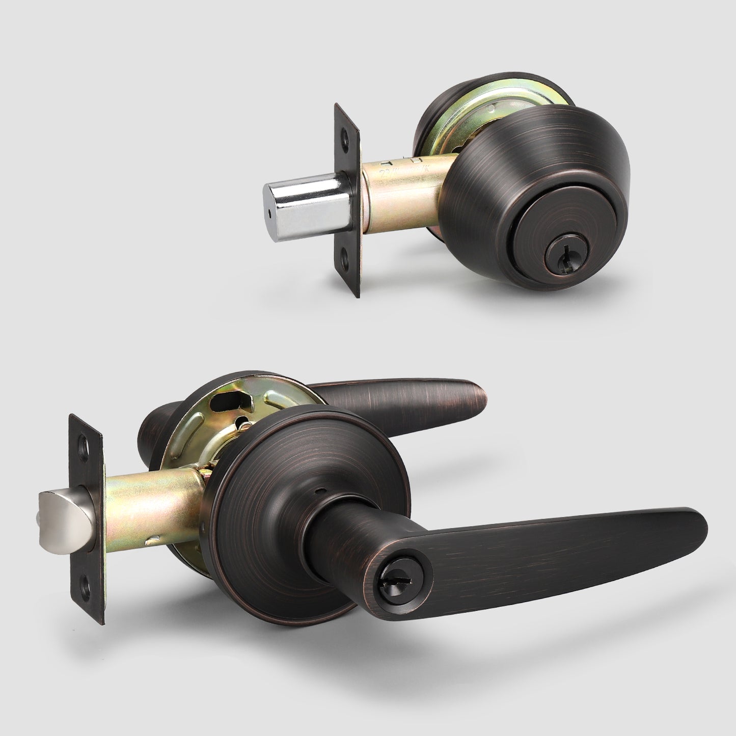 Single Keyed Minimalist Exterior Door Lever Lockset with Modern Cylinder Deadbolt Keyed Alike - DL815ET01BK