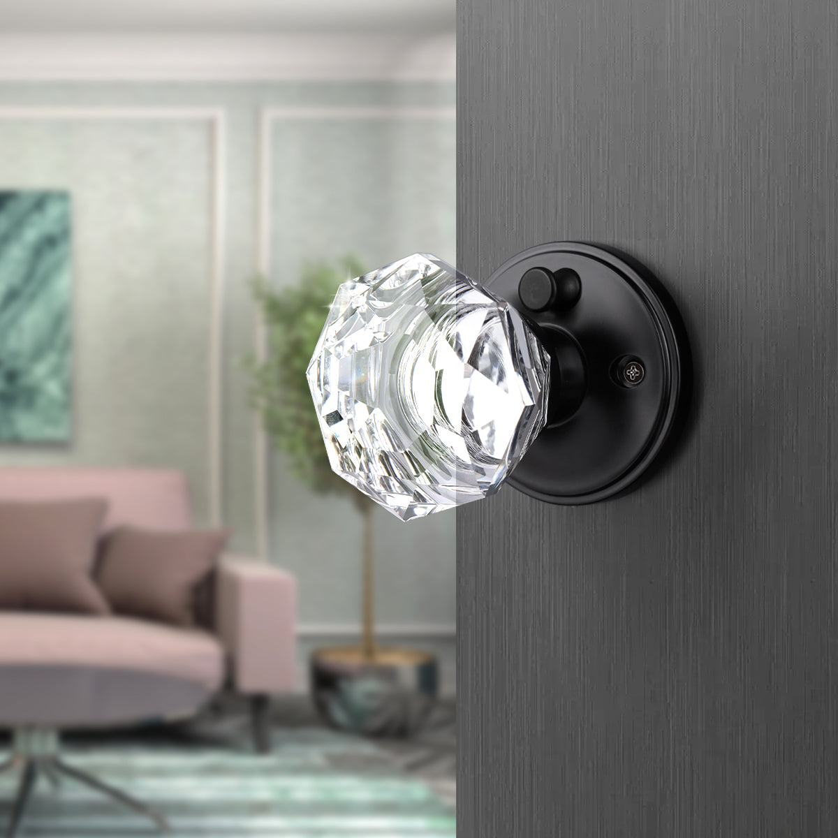 Providence Tulip Crystal Privacy Door Knob with Classic Plate Rosette - DLC2BK