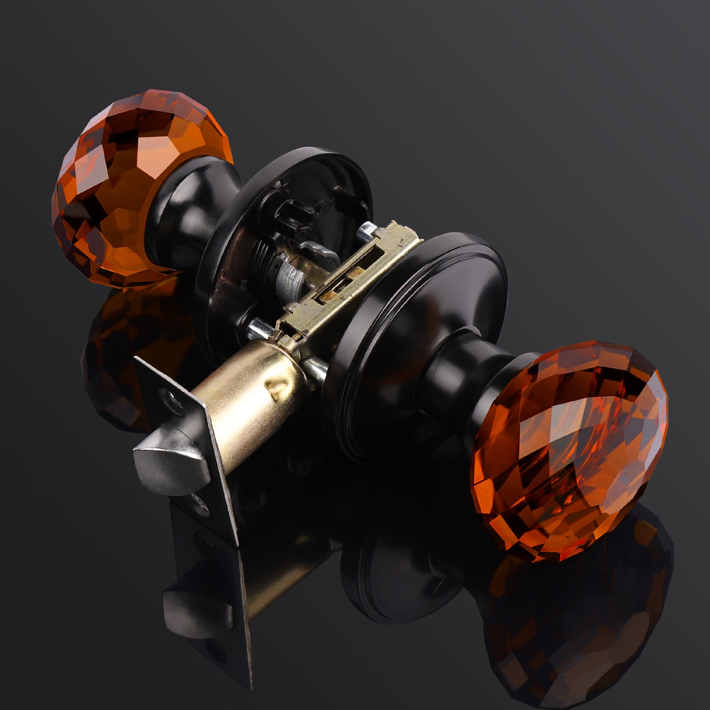 Steampunk Dark Brown Globe Faceted Crystal Passage Door Knobs with Round Plate - DLC10DBBKPS