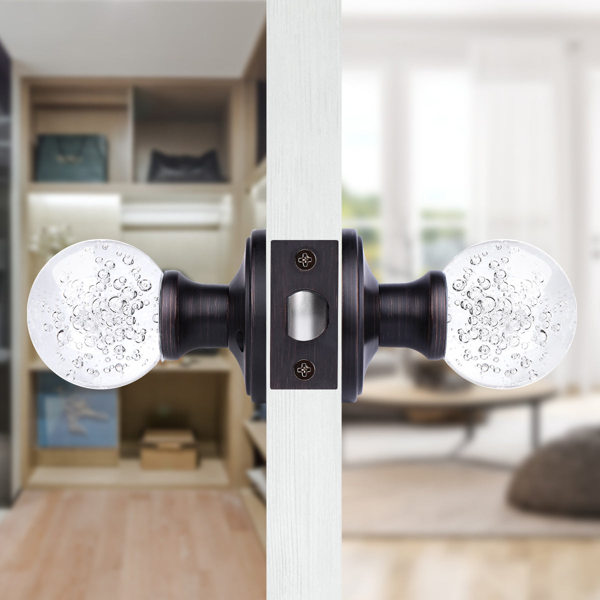 Bubble Crystal Passage Door Knobs with Classic Round Rosette - DLC23BOPS