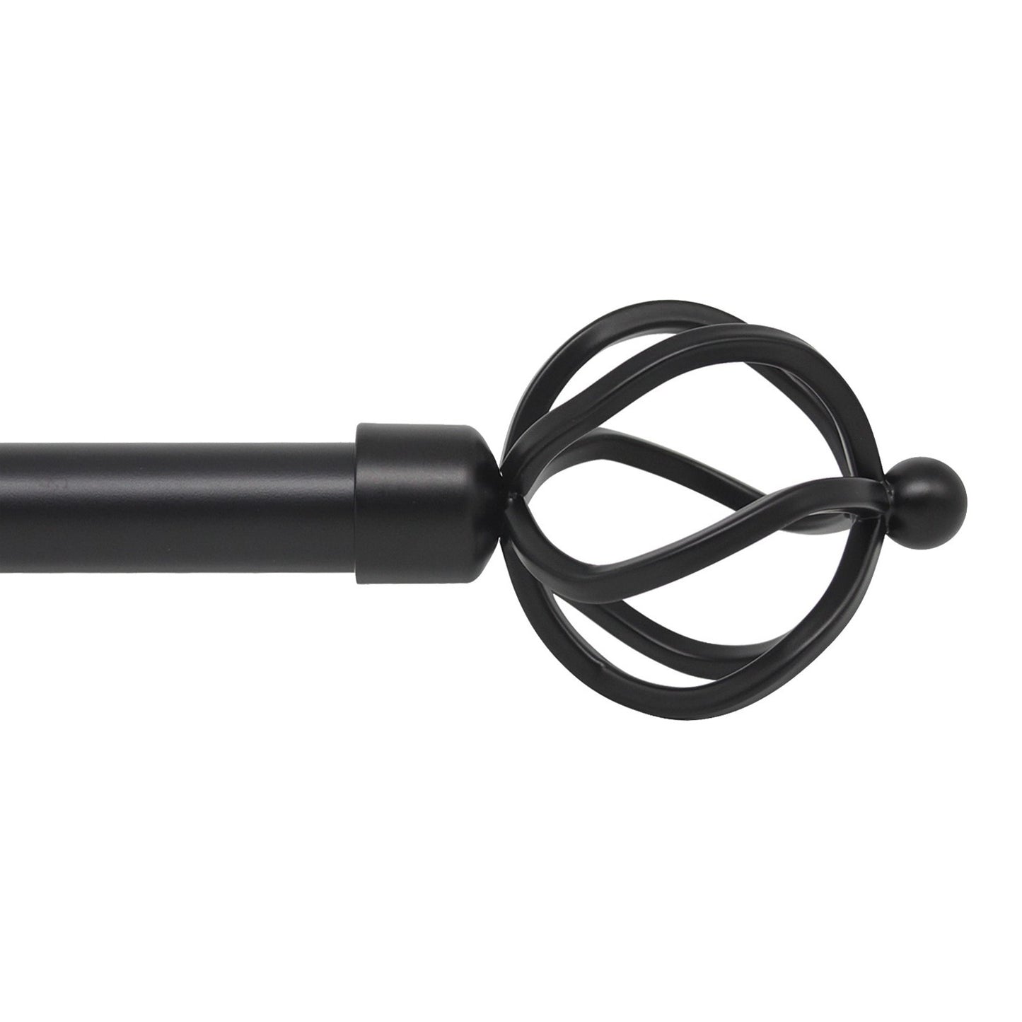 1" Black Cafe Window Rods with Twisted Cage Finials, 22" to 42"