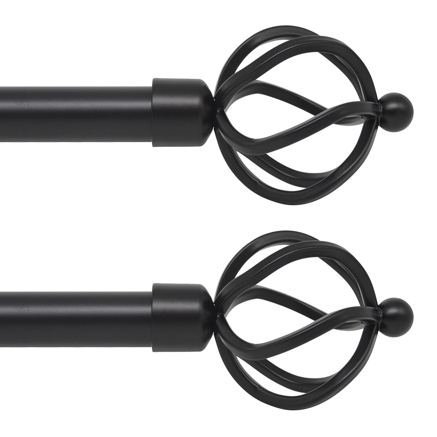 1" Black Cafe Window Rods with Twisted Cage Finials, 22" to 42"