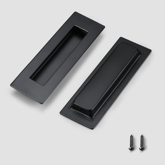 Rectangle Flush Pull Handle for Sliding Doors, Cabinets, Closet and Drawers, Black Stainless Steel Recessed Finger Pull - 6"*2'' and 4.72"*1.57" - MH018BK