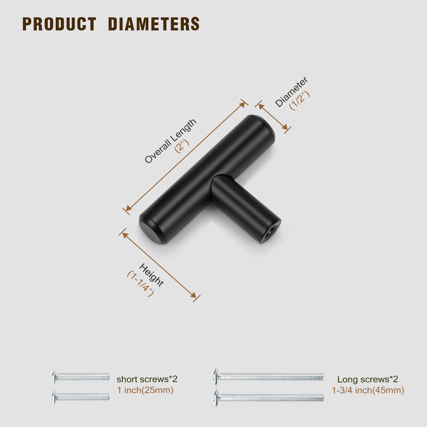 Modern Black Stainless Steel Pulls for Cabinets/Drawers (2-1/2'' - 8-4/5'') Solid Cabinet Handle Pulls- PD201SBK