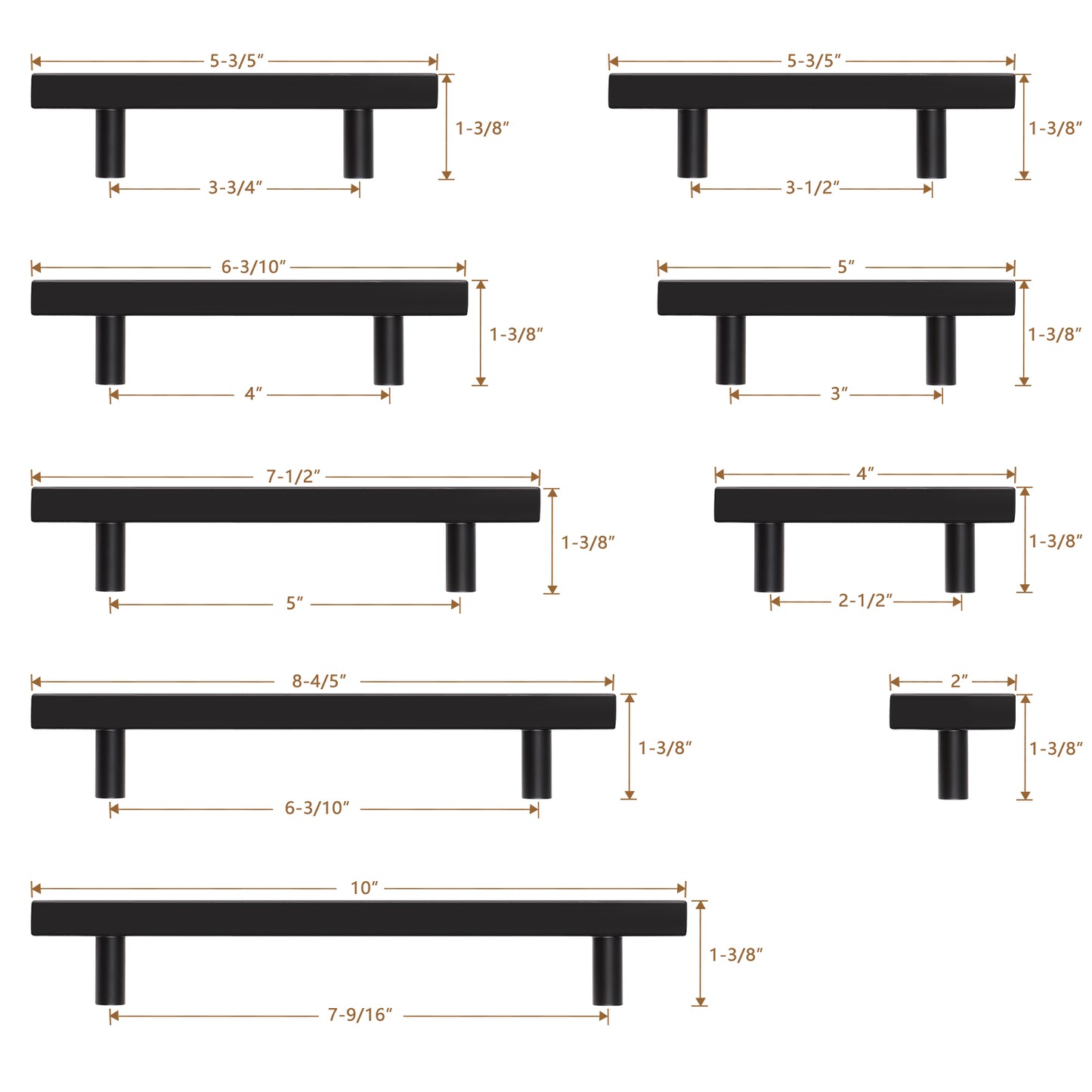 Matte Black Stainless Steel Cabinet Handles Drawer Pulls (2-1/2'' - 7-1/2'') - PDDJ16HBK
