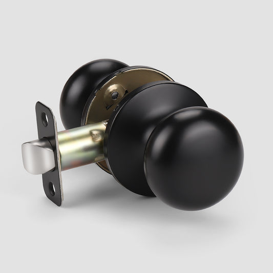 Flat Round Passage Door Knobs (No Lock) - DL5766BKPS