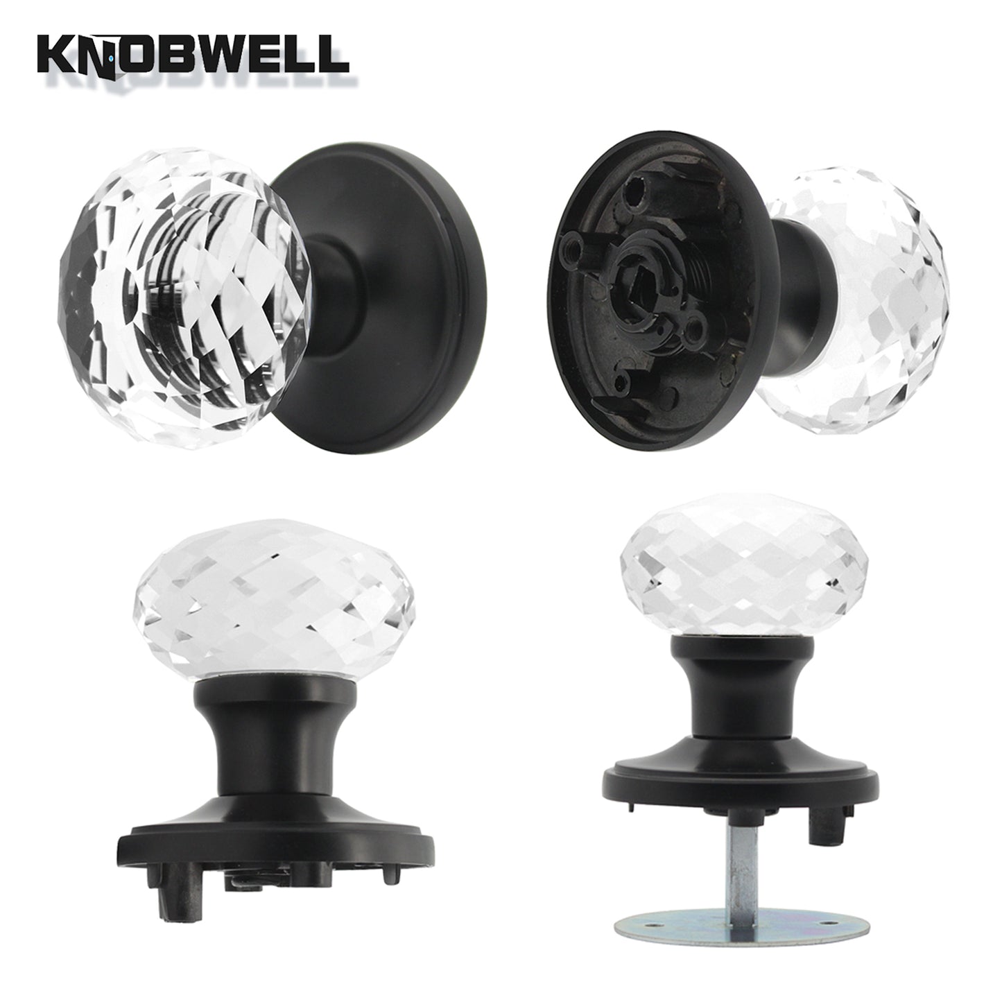 Modern Globe Faceted Crystal Dummy Door Knobs with Round Plate - DLC10DM